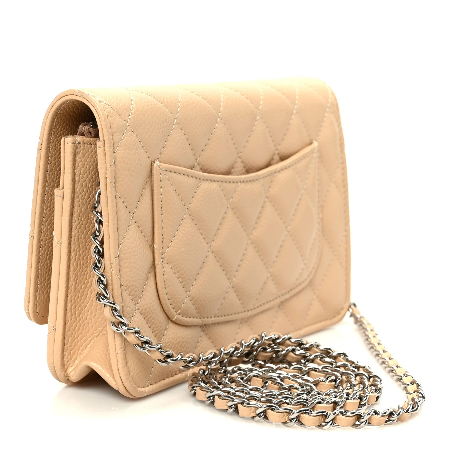 Caviar Quilted Wallet on Chain WOC Beige - Image 2