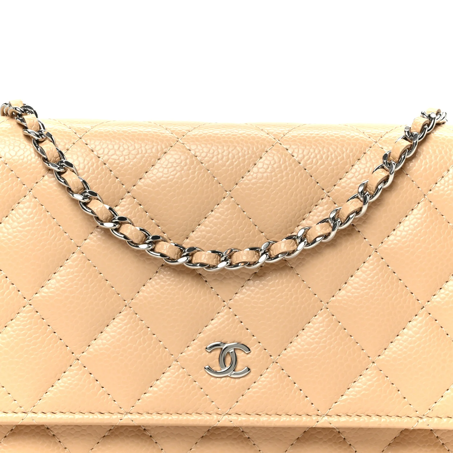 Caviar Quilted Wallet on Chain WOC Beige - Image 8