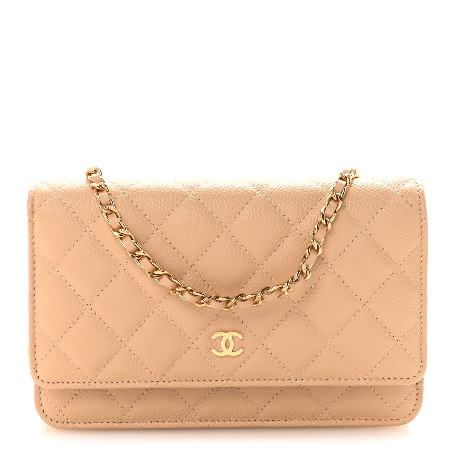 Caviar Quilted Wallet on Chain WOC Beige