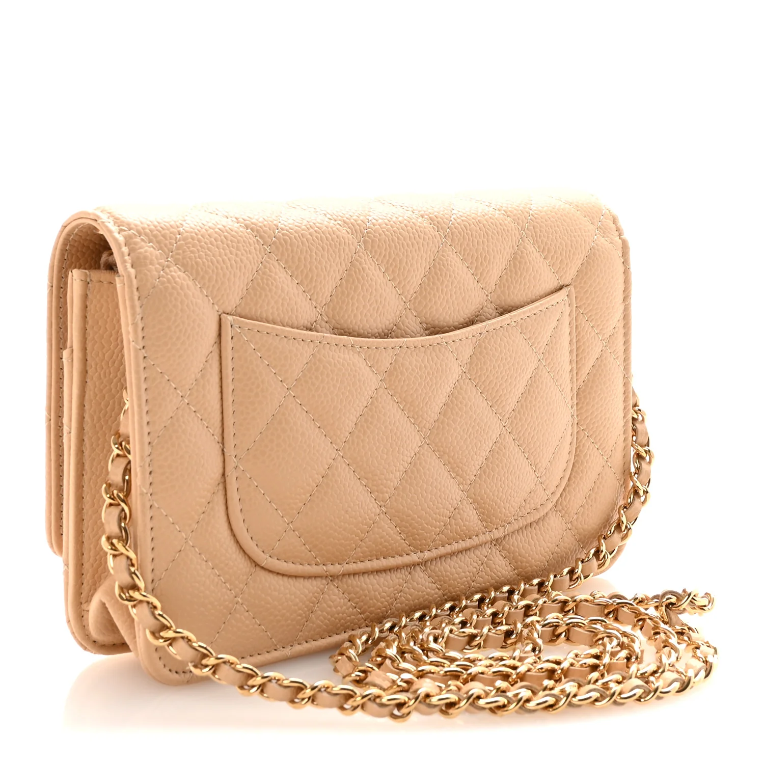 Caviar Quilted Wallet on Chain WOC Beige - Image 3