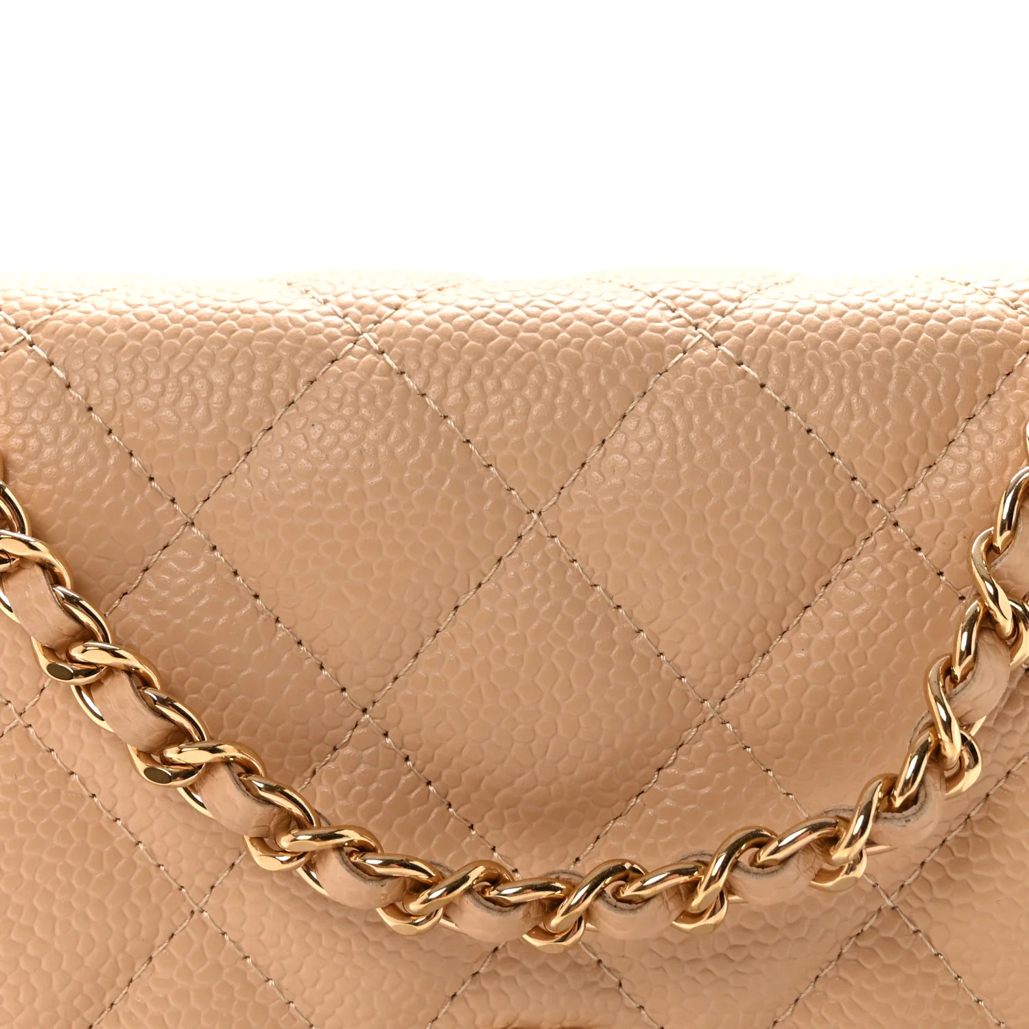 Caviar Quilted Wallet on Chain WOC Beige - Image 9