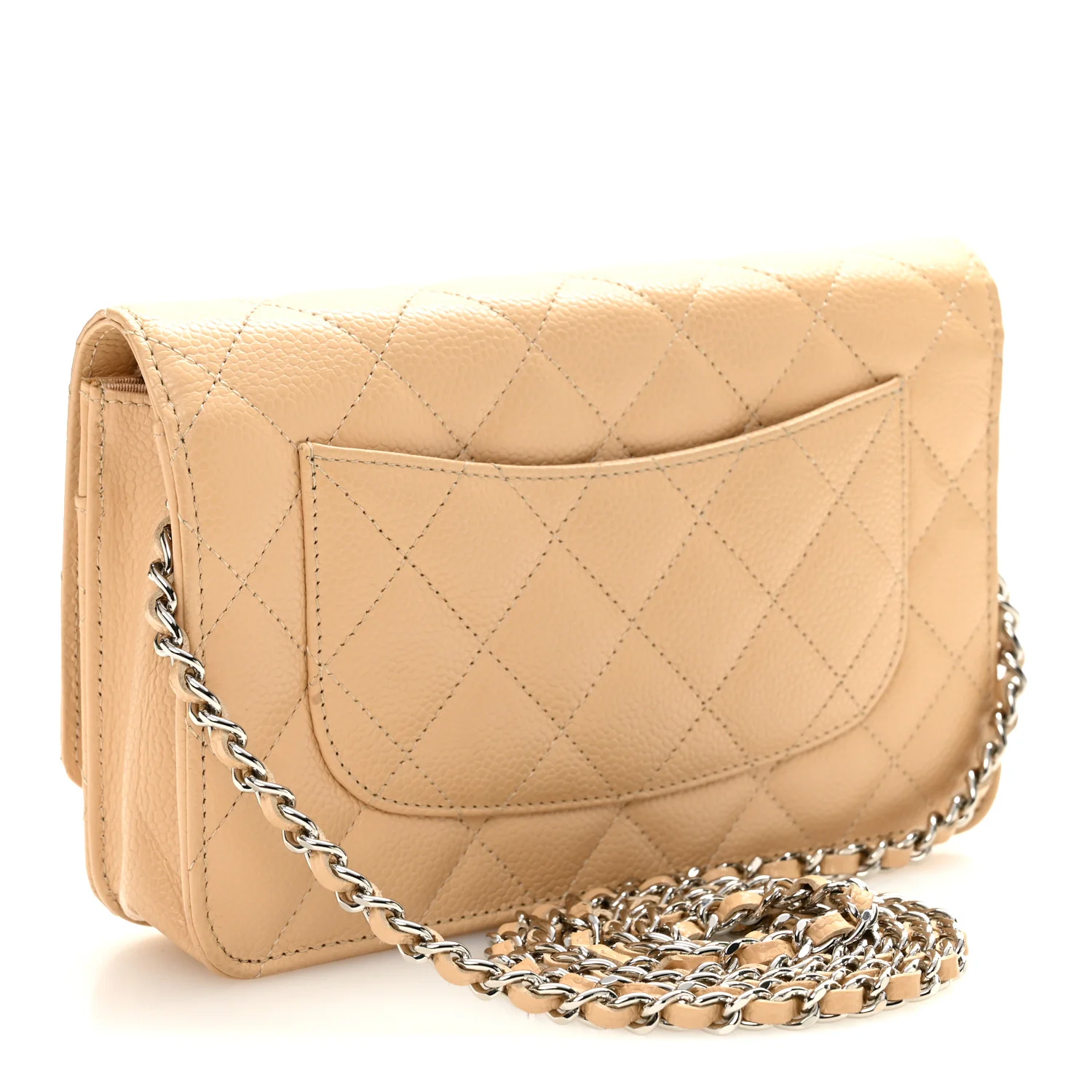 Caviar Quilted Wallet on Chain WOC Beige - Image 3