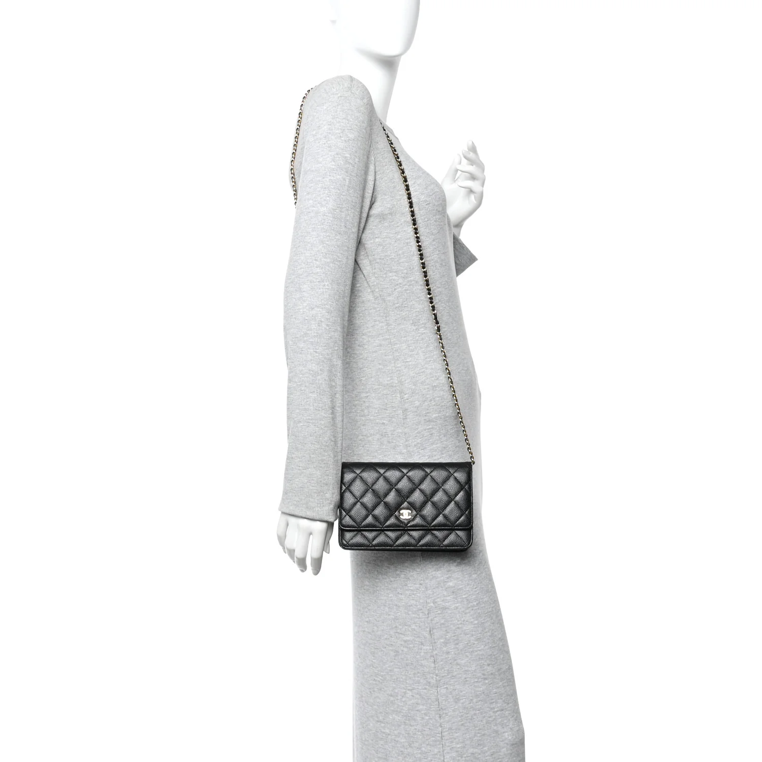 Caviar Quilted Wallet On Chain WOC Black - Image 2