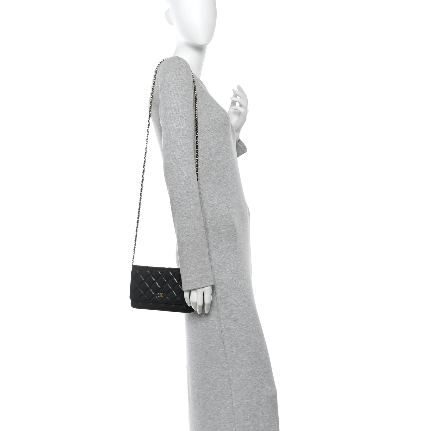 Caviar Quilted Wallet On Chain WOC Black - Image 2