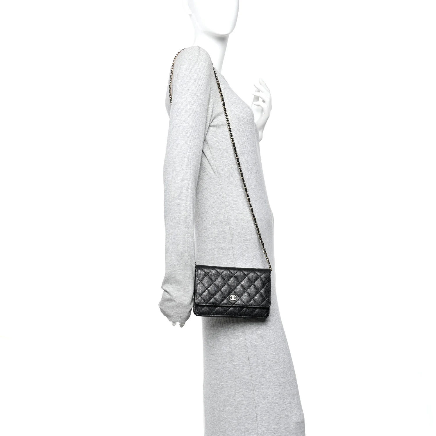 Caviar Quilted Wallet on Chain WOC Black - Image 2