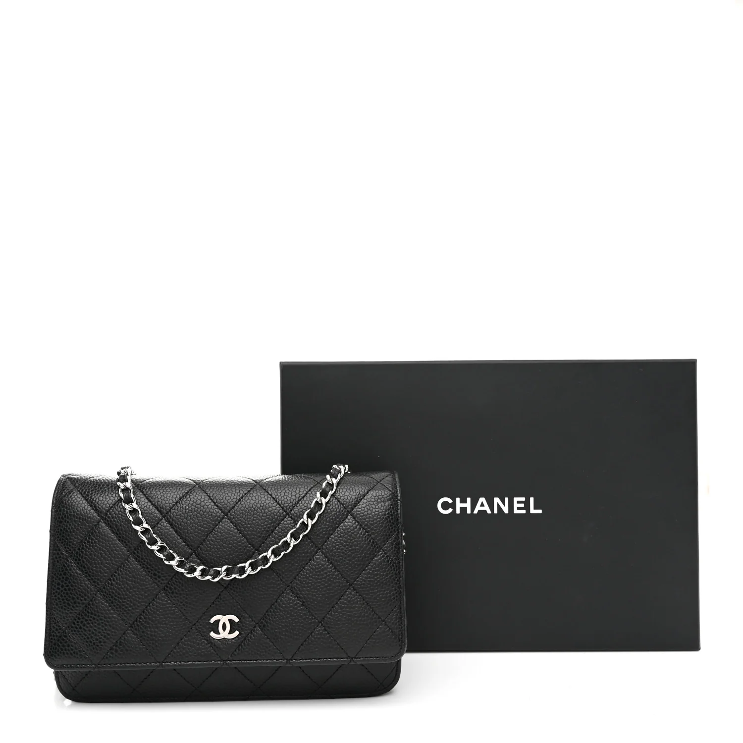 Caviar Quilted Wallet on Chain WOC Black - Image 12