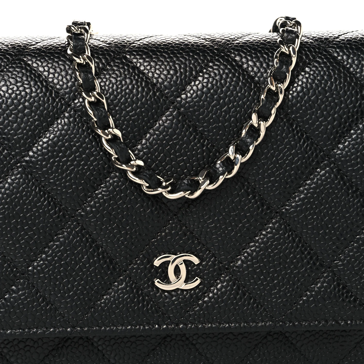 Caviar Quilted Wallet on Chain WOC Black - Image 9