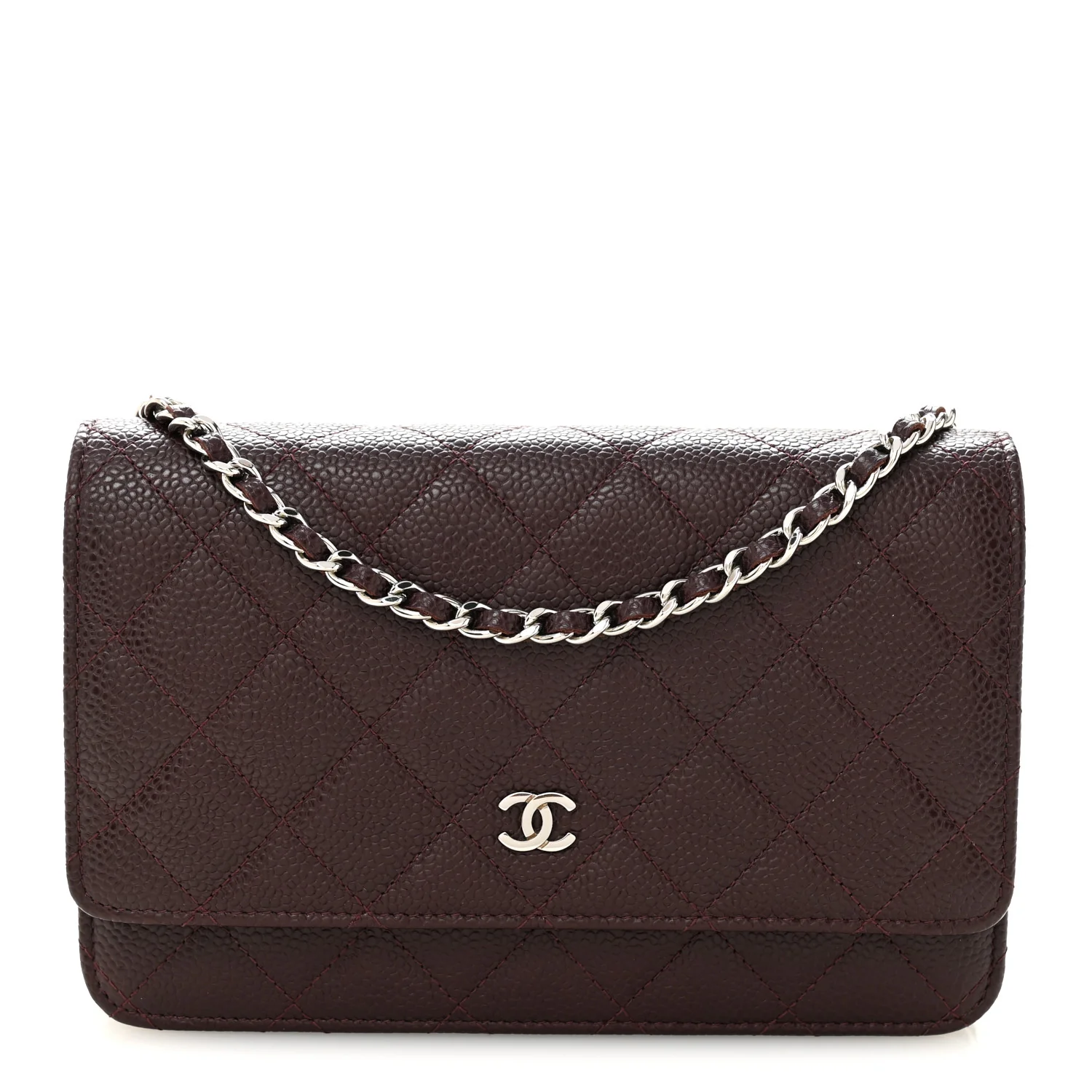 Caviar Quilted Wallet on Chain WOC Burgundy