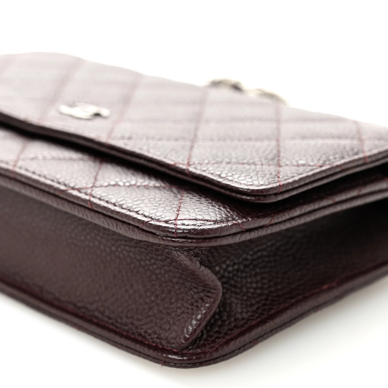 Caviar Quilted Wallet on Chain WOC Burgundy - Image 11