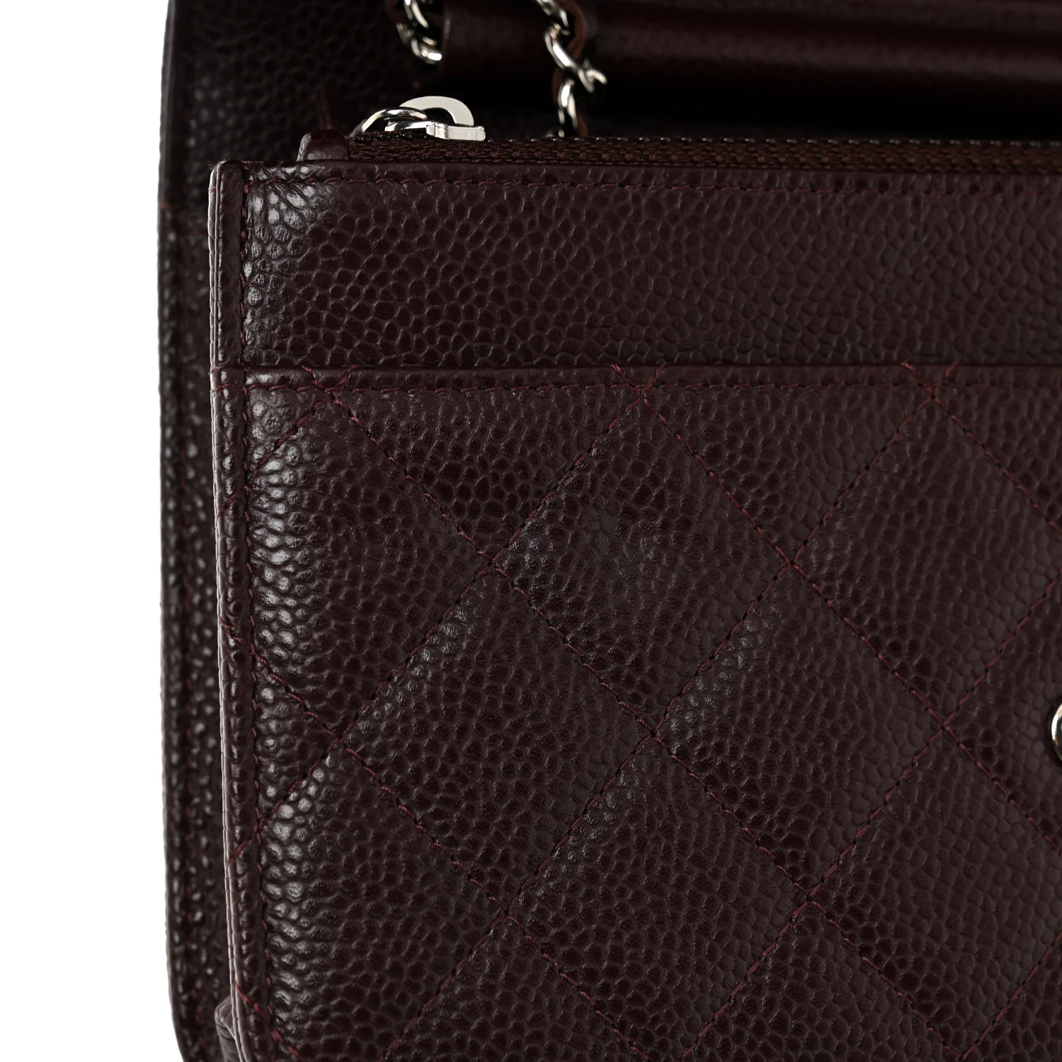 Caviar Quilted Wallet on Chain WOC Burgundy - Image 12