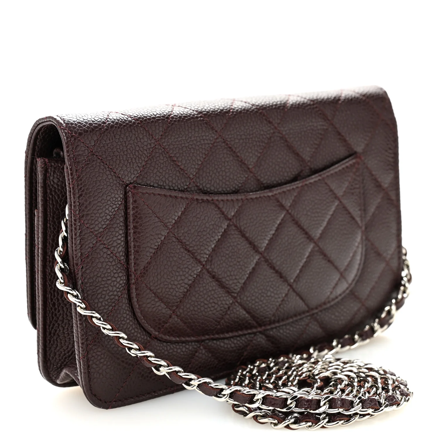 Caviar Quilted Wallet on Chain WOC Burgundy - Image 3