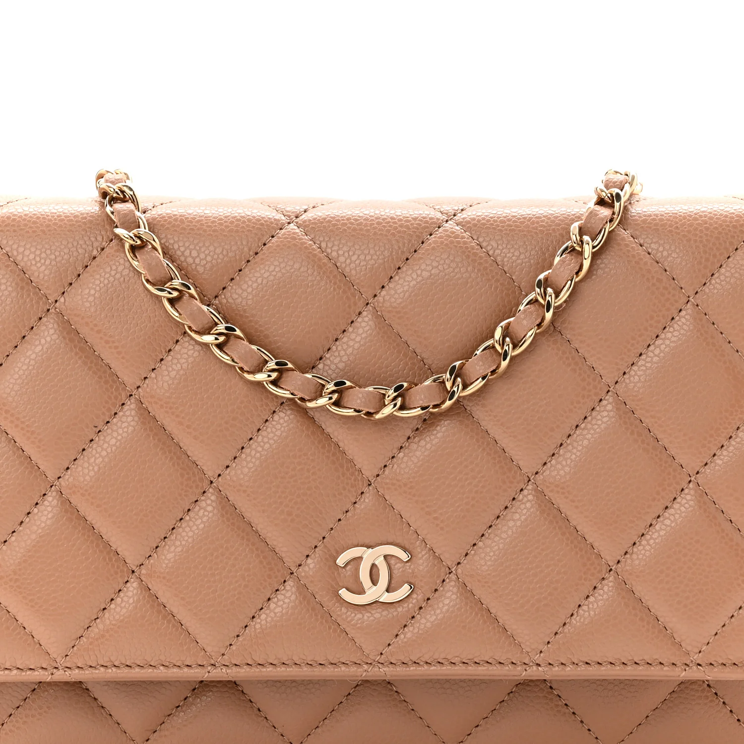 Caviar Quilted Wallet on Chain WOC Dark Beige - Image 9