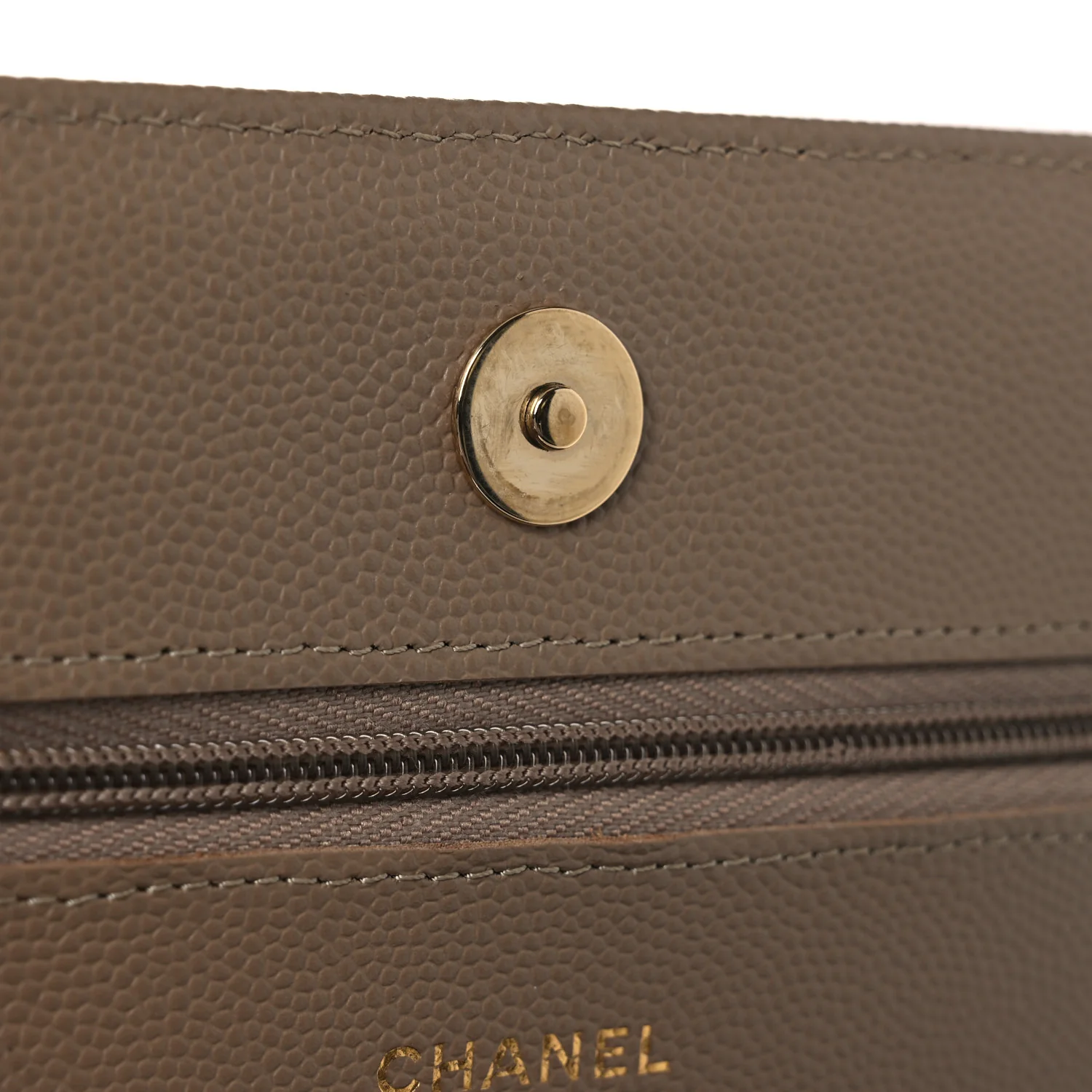 Caviar Quilted Wallet on Chain WOC Dark Beige - Image 12