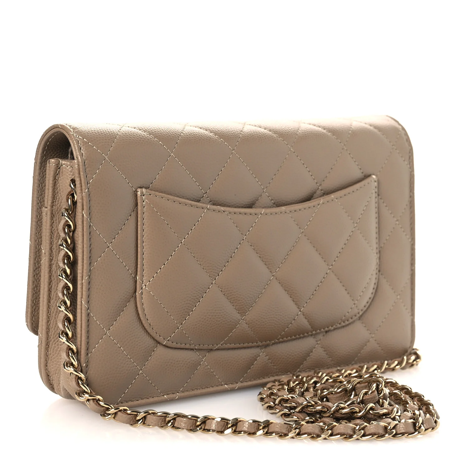 Caviar Quilted Wallet on Chain WOC Dark Beige - Image 3
