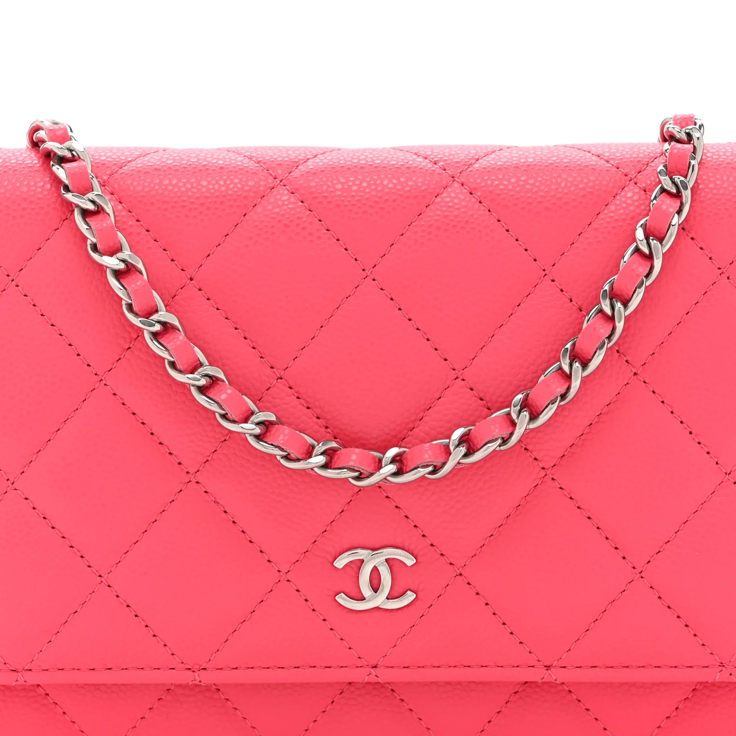 Caviar Quilted Wallet on Chain WOC Dark Pink - Image 9