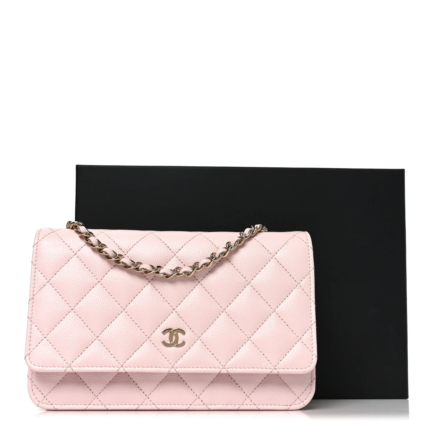 Caviar Quilted Wallet on Chain WOC Light Pink - Image 11