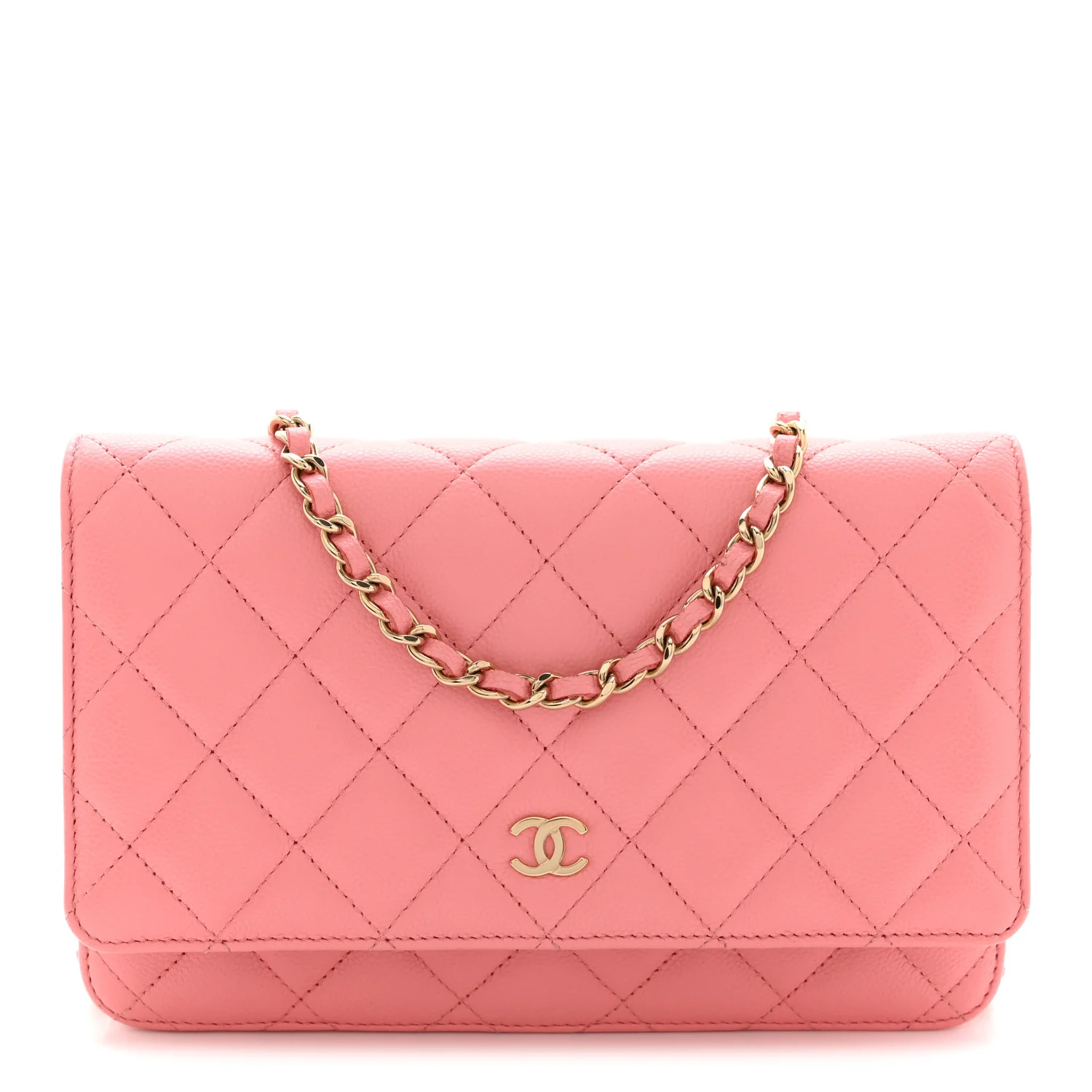 Caviar Quilted Wallet on Chain WOC Pink