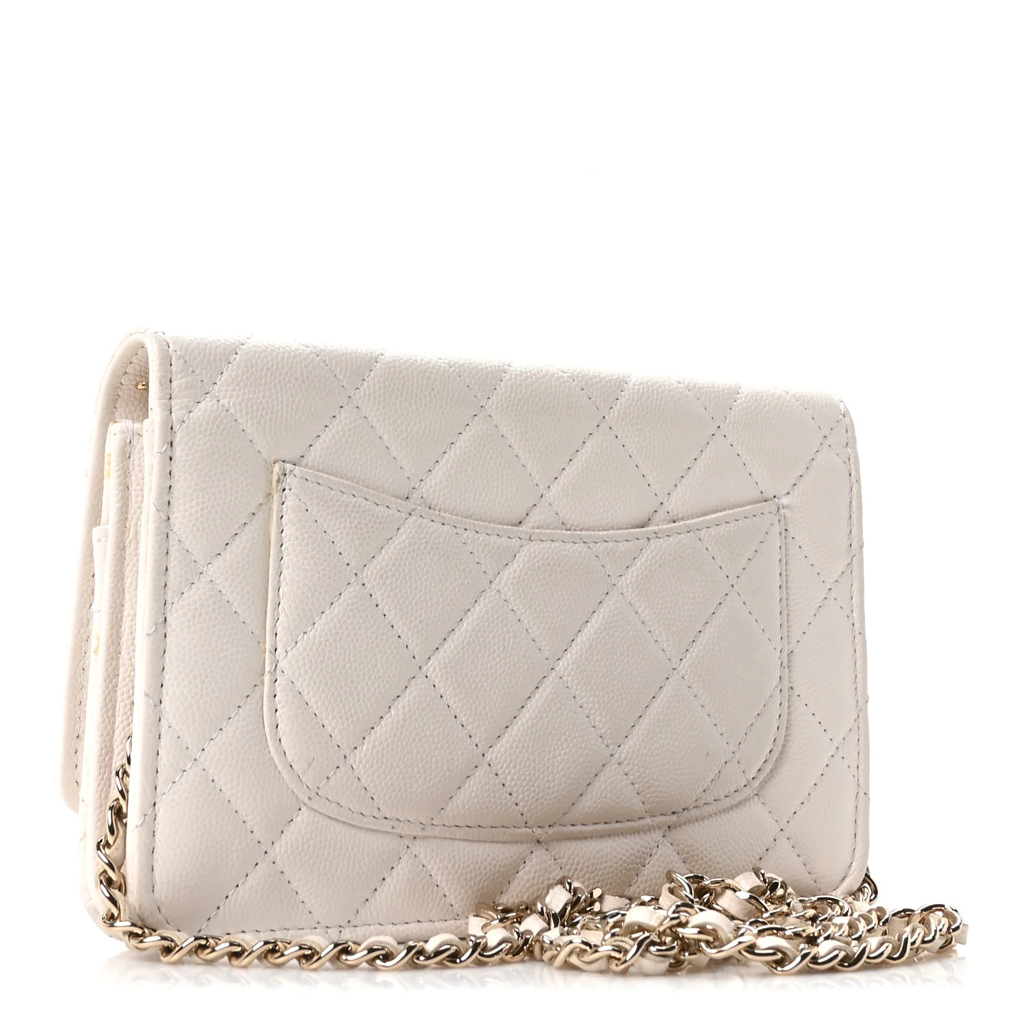 Caviar Quilted Wallet On Chain WOC White - Image 3