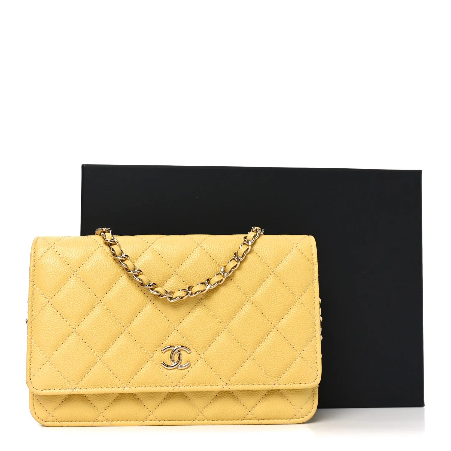 Caviar Quilted Wallet on Chain WOC Yellow - Image 12