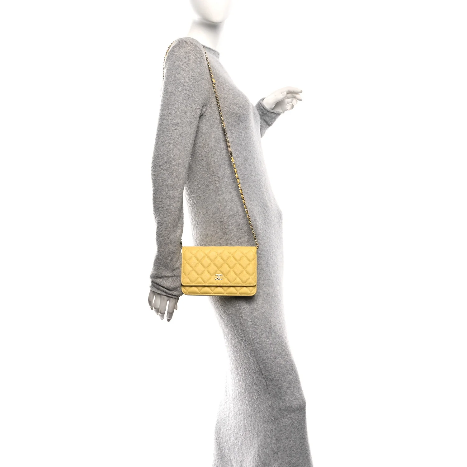 Caviar Quilted Wallet on Chain WOC Yellow - Image 2