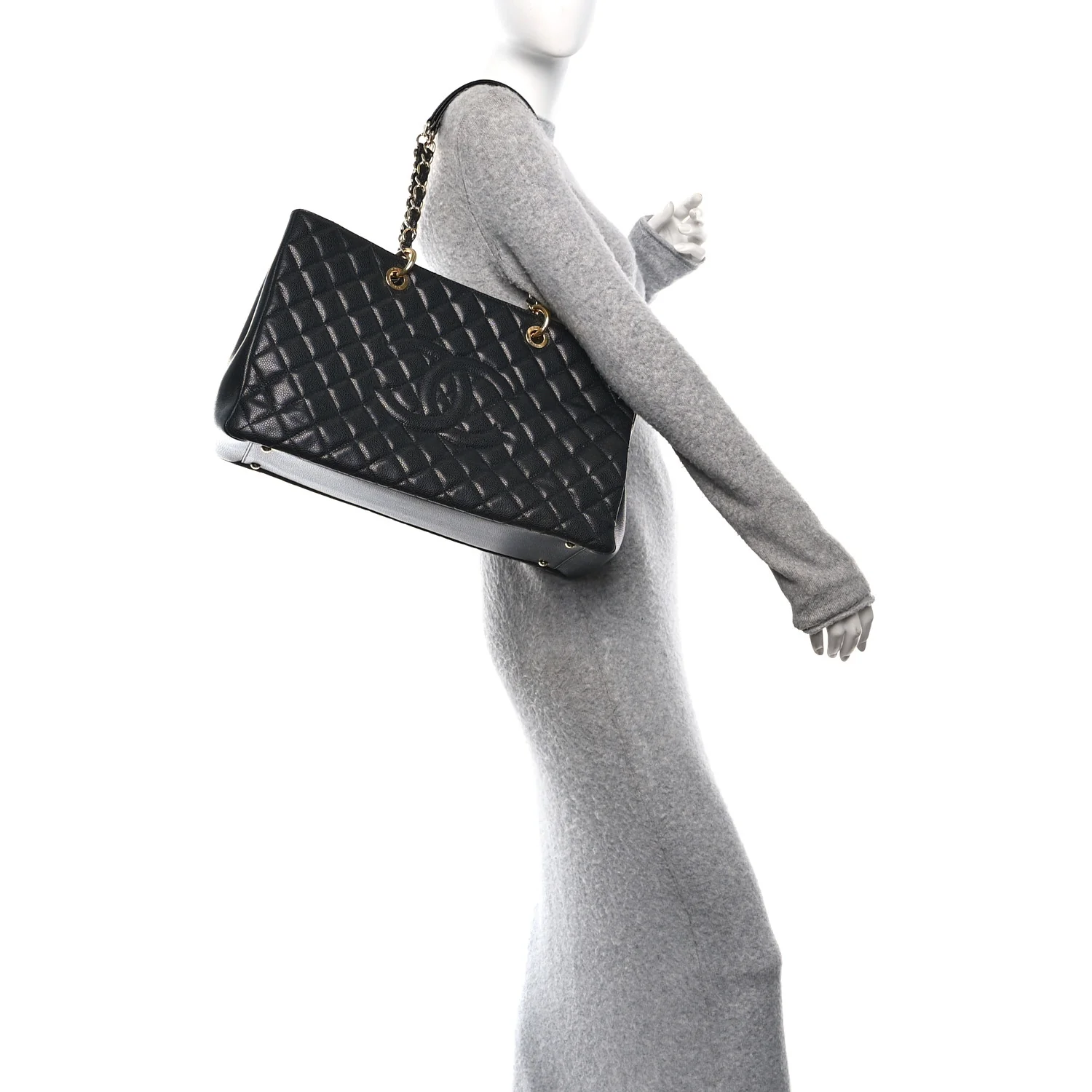 Caviar Quilted XL Grand Shopping Tote GST Black - Image 2