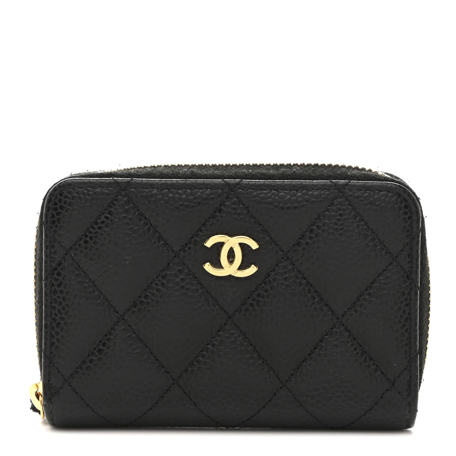 Caviar Quilted Zip Coin Purse Black