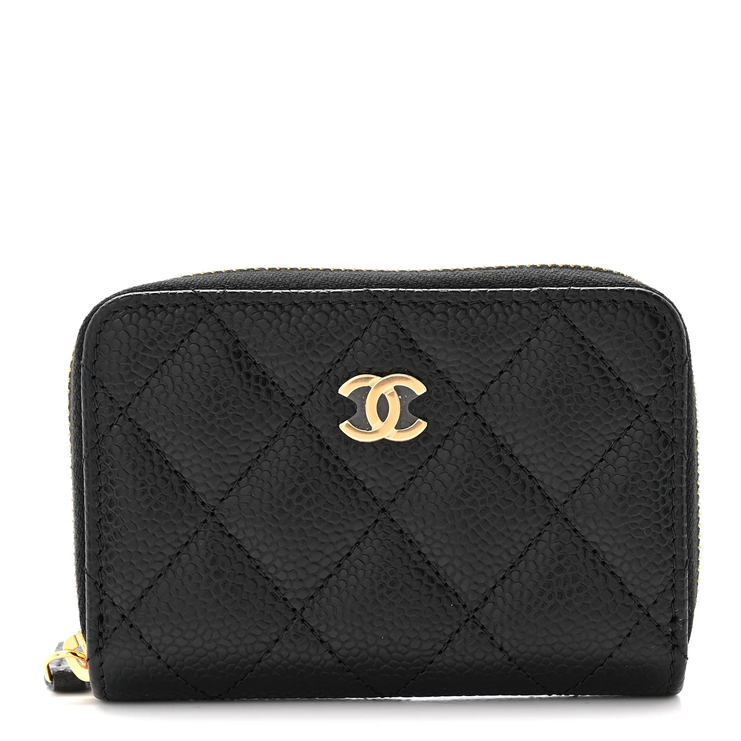 Caviar Quilted Zip Coin Purse Black