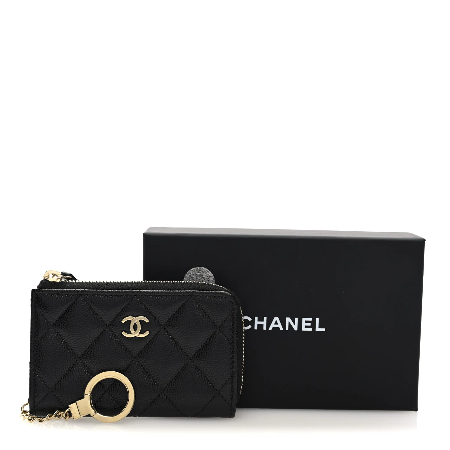 Caviar Quilted Zipped Key Holder Case Black - Image 8