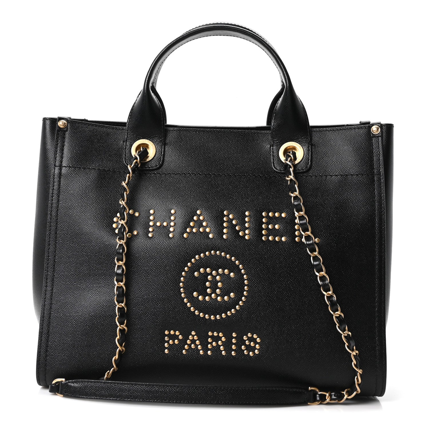 Caviar Small Studded Deauville Tote Black