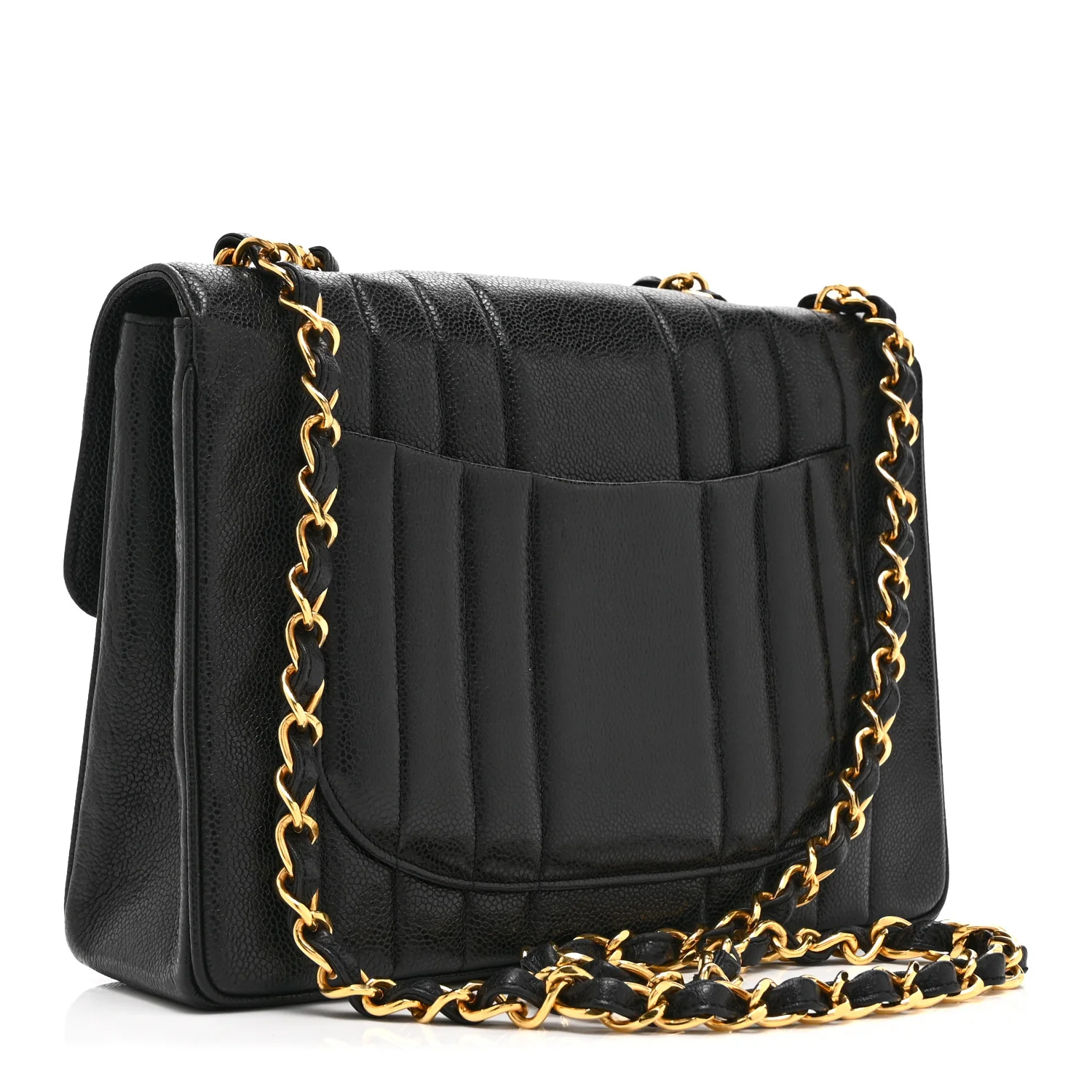 Caviar Vertical Quilted Jumbo Single Flap Black - Image 3