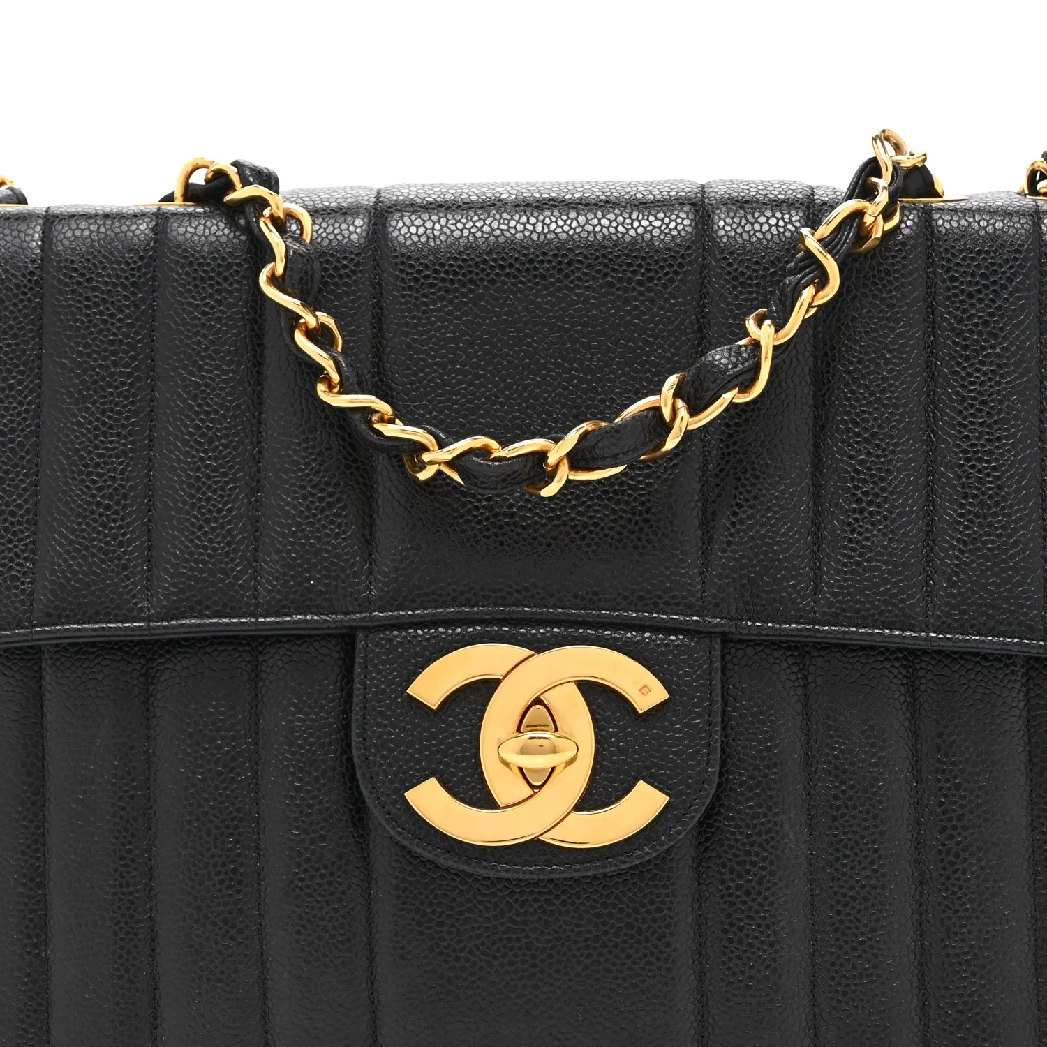 Caviar Vertical Quilted Jumbo Single Flap Black - Image 8