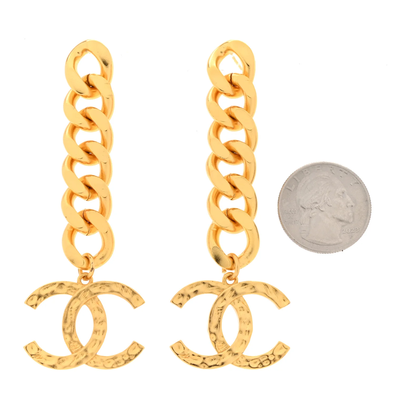 CC Drop Chain Drop Earrings Gold - Image 2