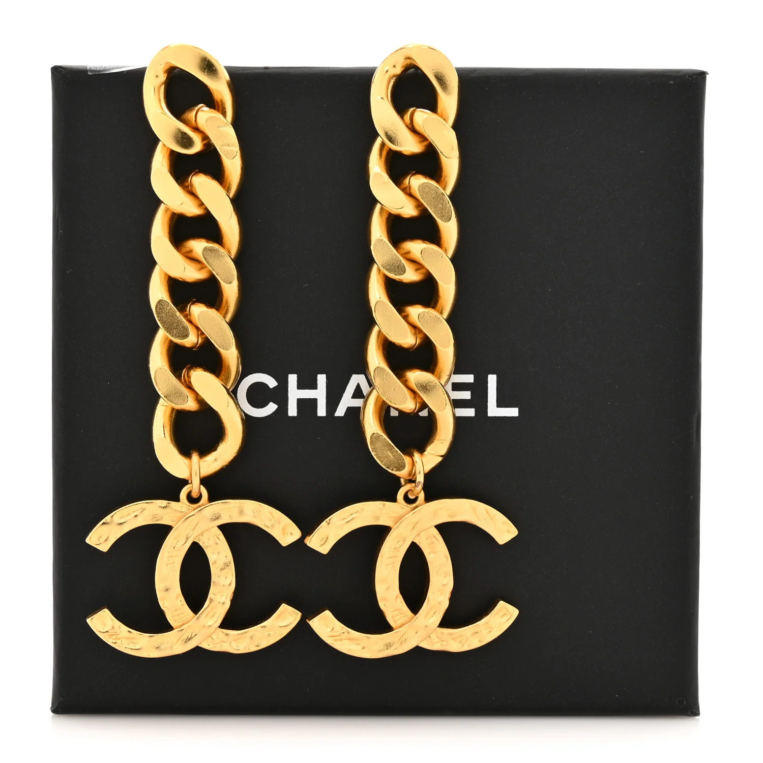 CC Drop Chain Drop Earrings Gold - Image 6