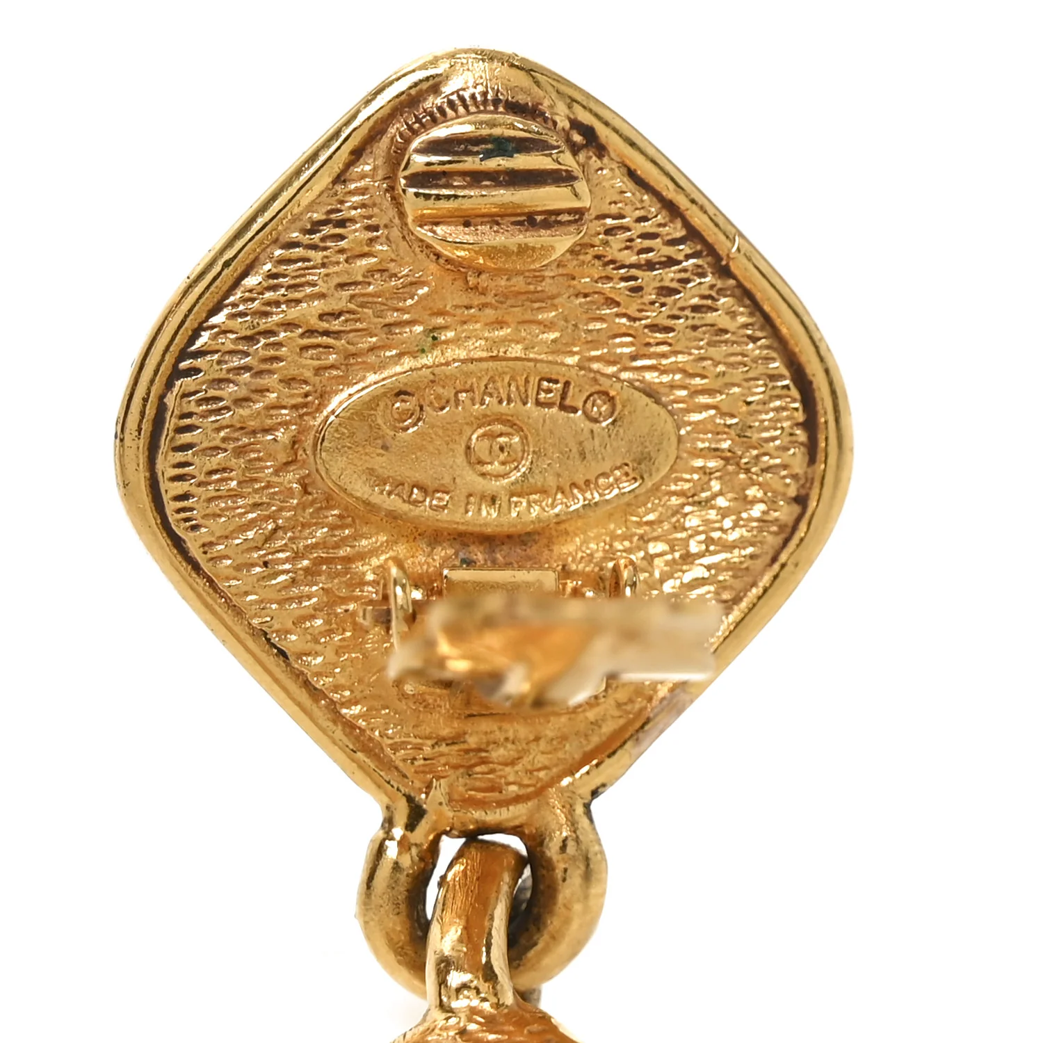 CC Drop Clip On Earrings Gold - Image 4