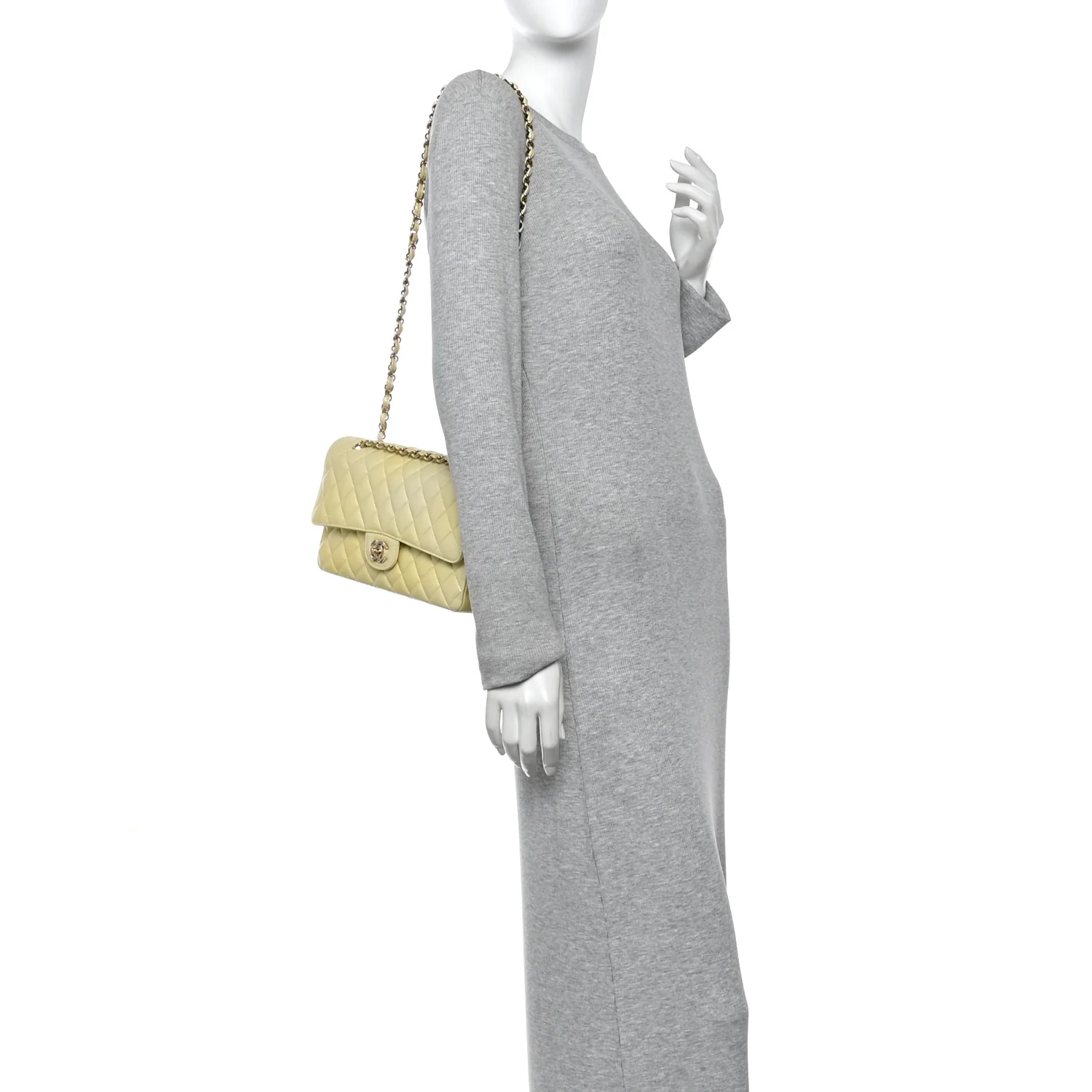 Cloudy Pearly Goatskin Quilted Medium Double Flap Light Yellow - Image 2