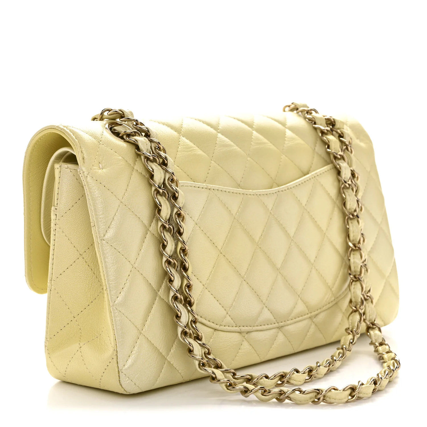 Cloudy Pearly Goatskin Quilted Medium Double Flap Light Yellow - Image 3