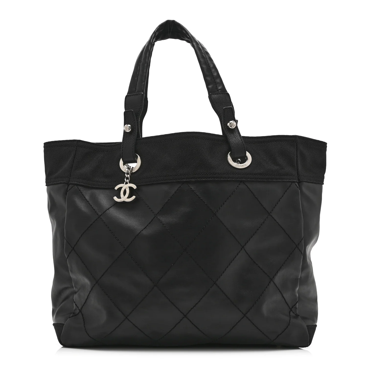 Coated Canvas Quilted Large Paris Biarritz Tote Black