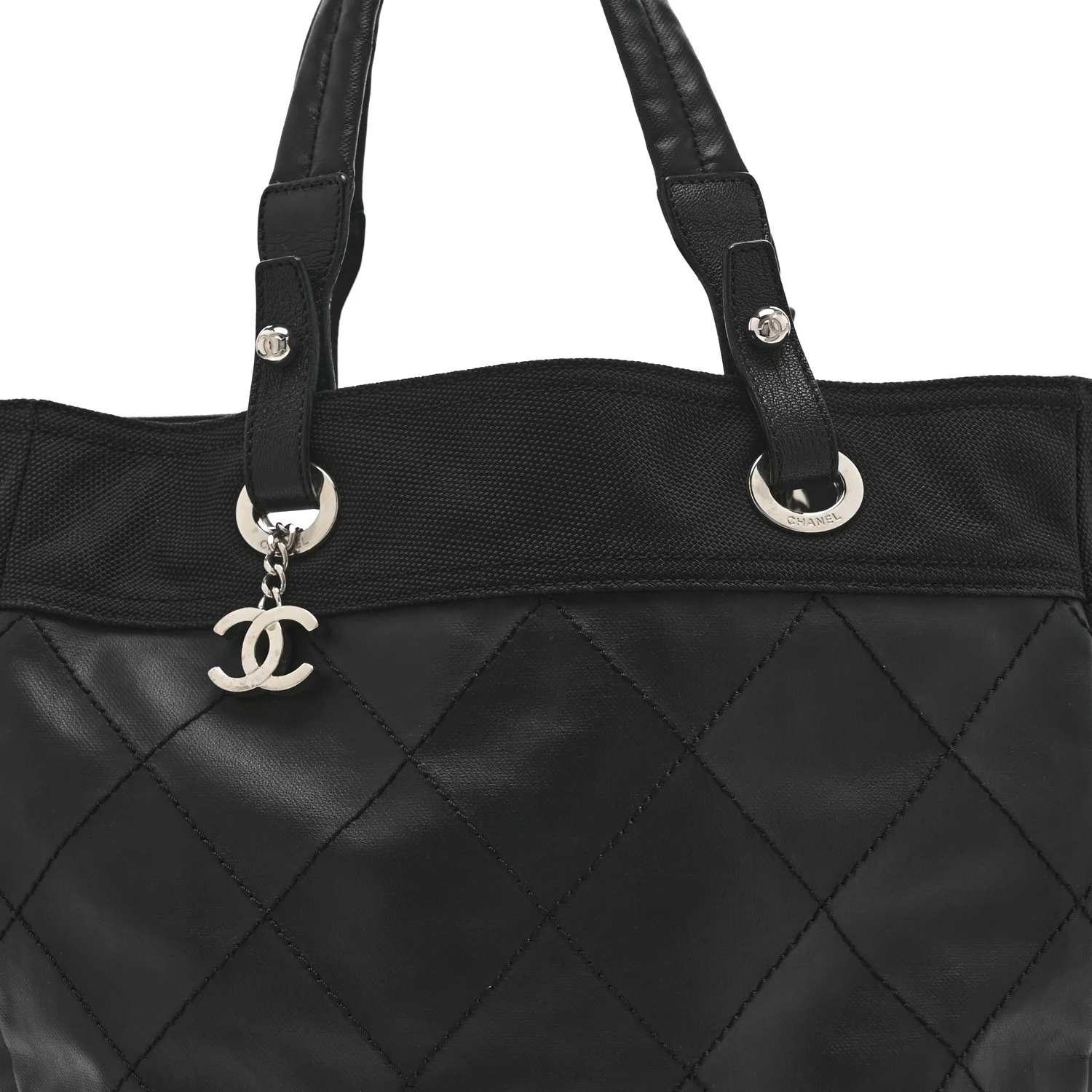 Coated Canvas Quilted Large Paris Biarritz Tote Black - Image 8