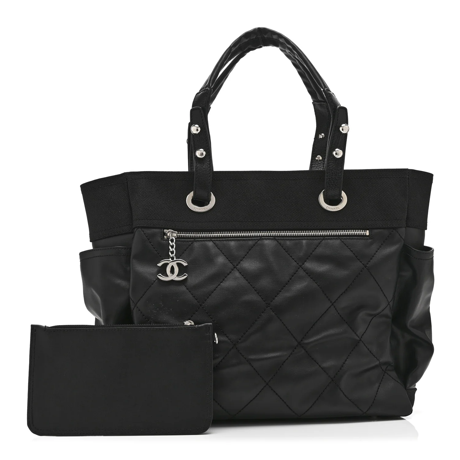 Coated Canvas Quilted Large Paris Biarritz Tote Black - Image 3
