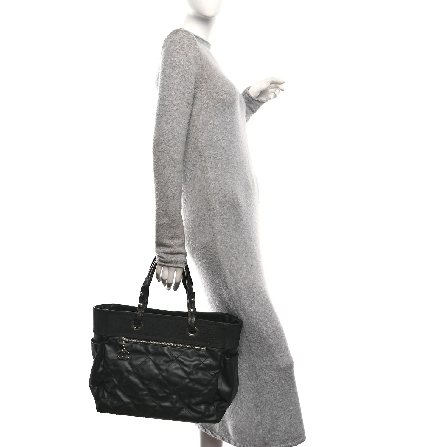 Coated Canvas Quilted Large Paris Biarritz Tote Black - Image 2