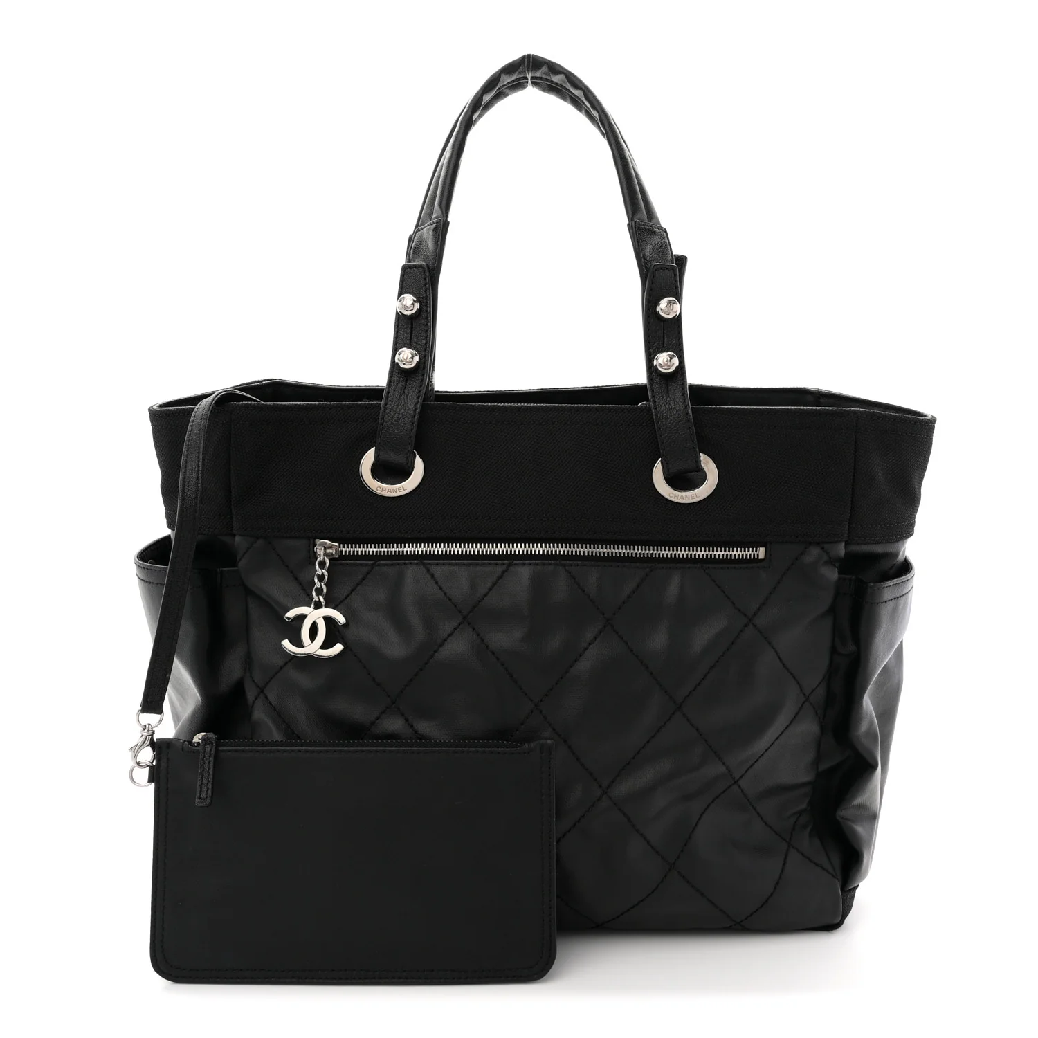 Coated Canvas Quilted Large Paris Biarritz Tote Black - Image 3