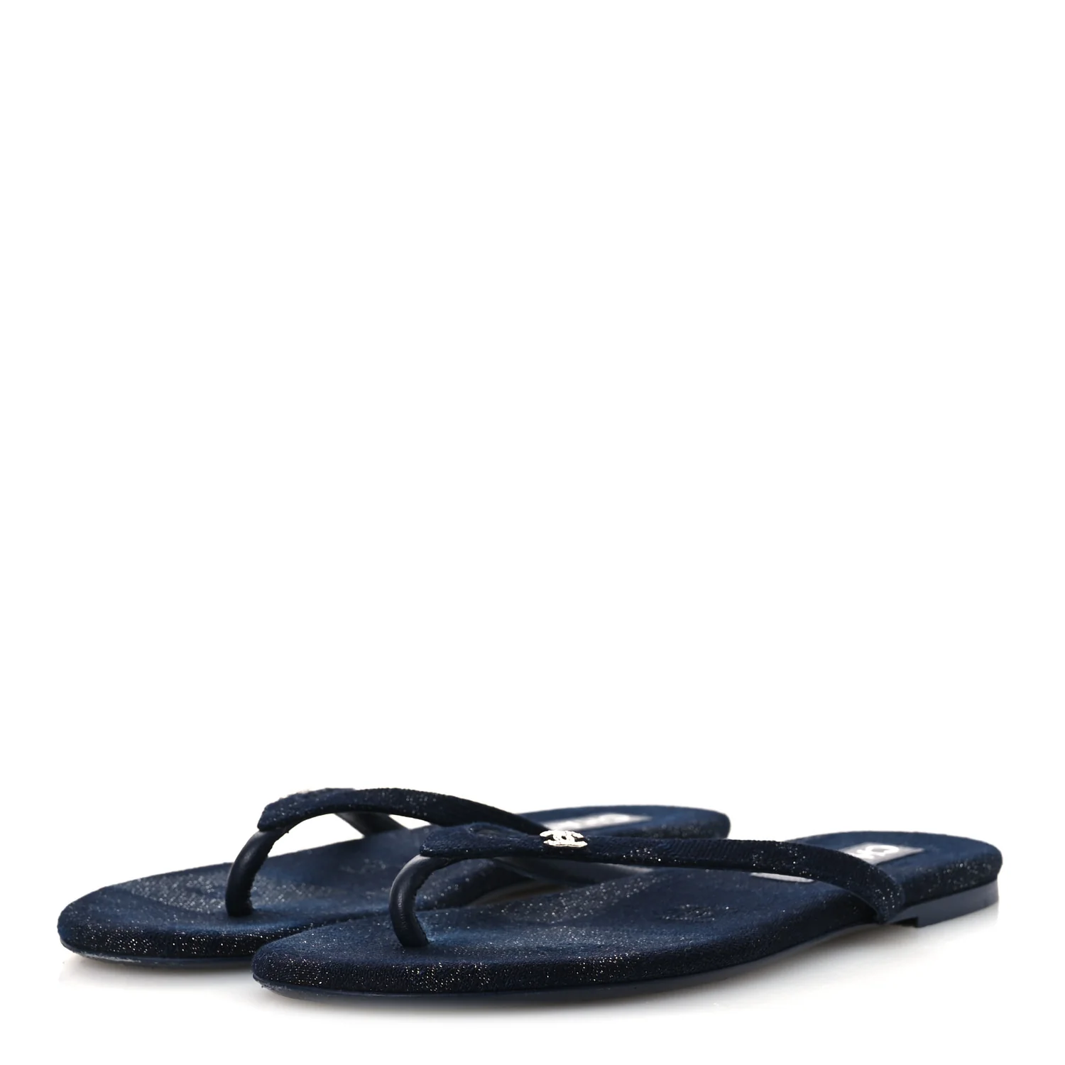 Cotton Silk Crystal CC Thong Sandals 40 Dark Blue Silver - Image 4