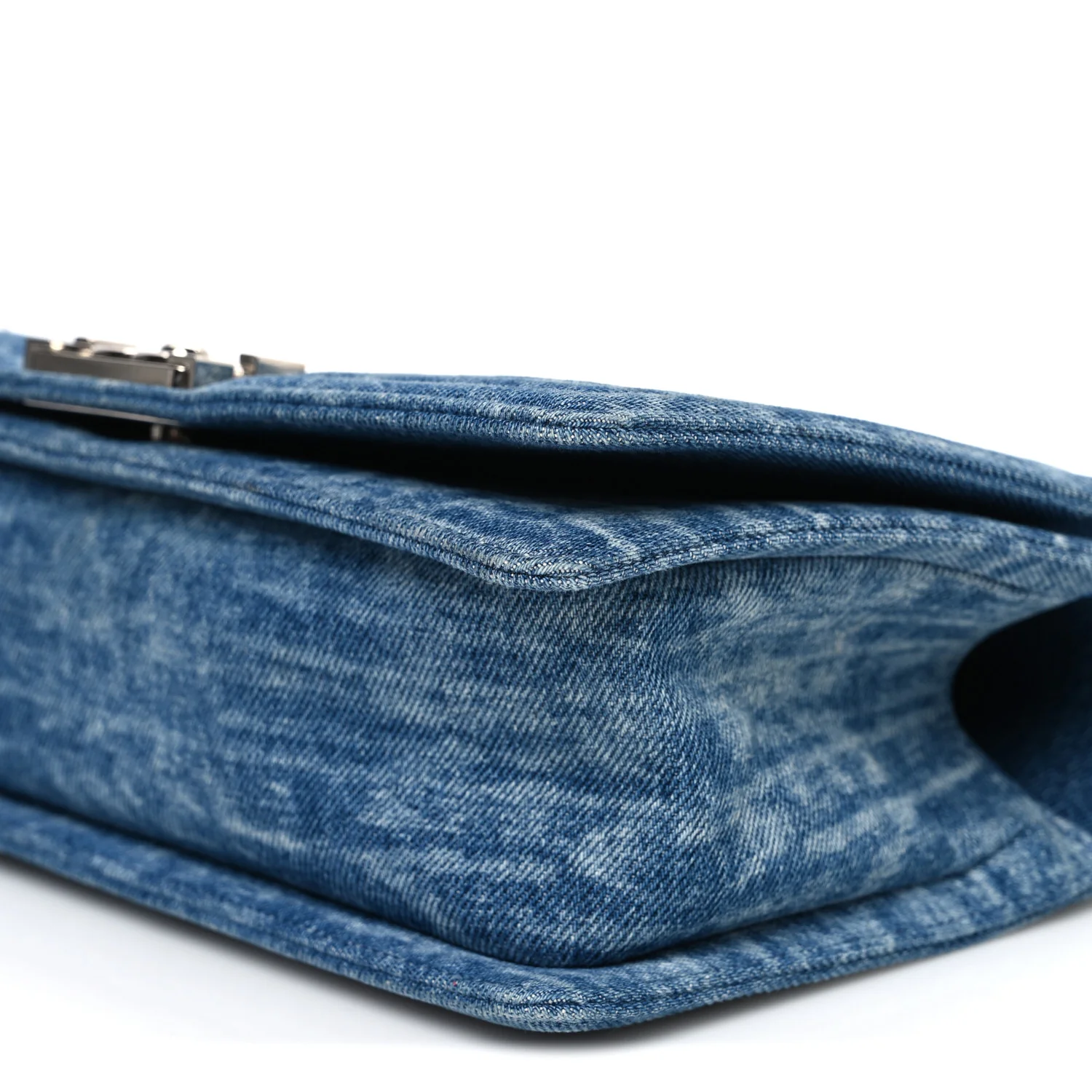 Cotton Tweed Denim Medium Boy Flap Light Green Light Blue - Image 10
