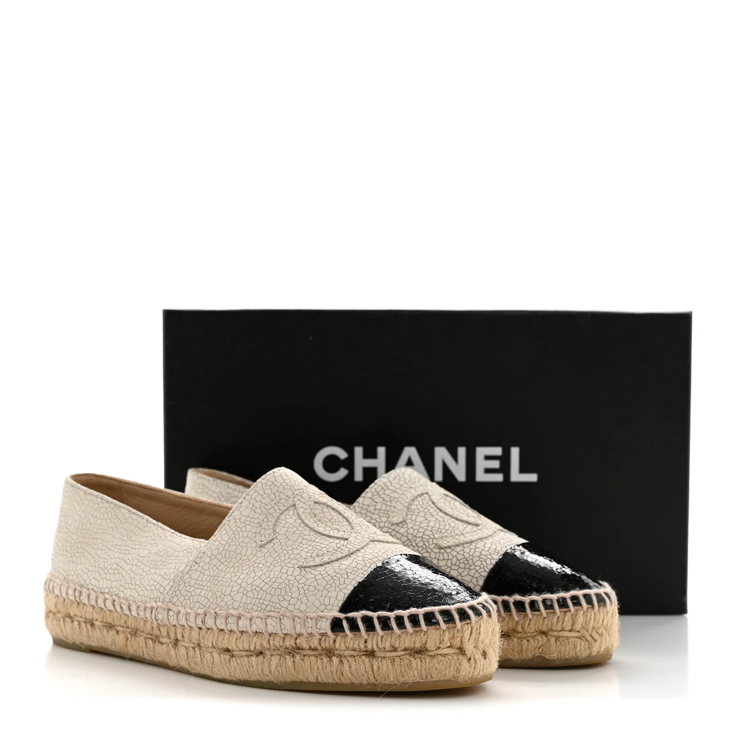 Crackled Calfskin Espadrilles 36 Light Beige Black - Image 13