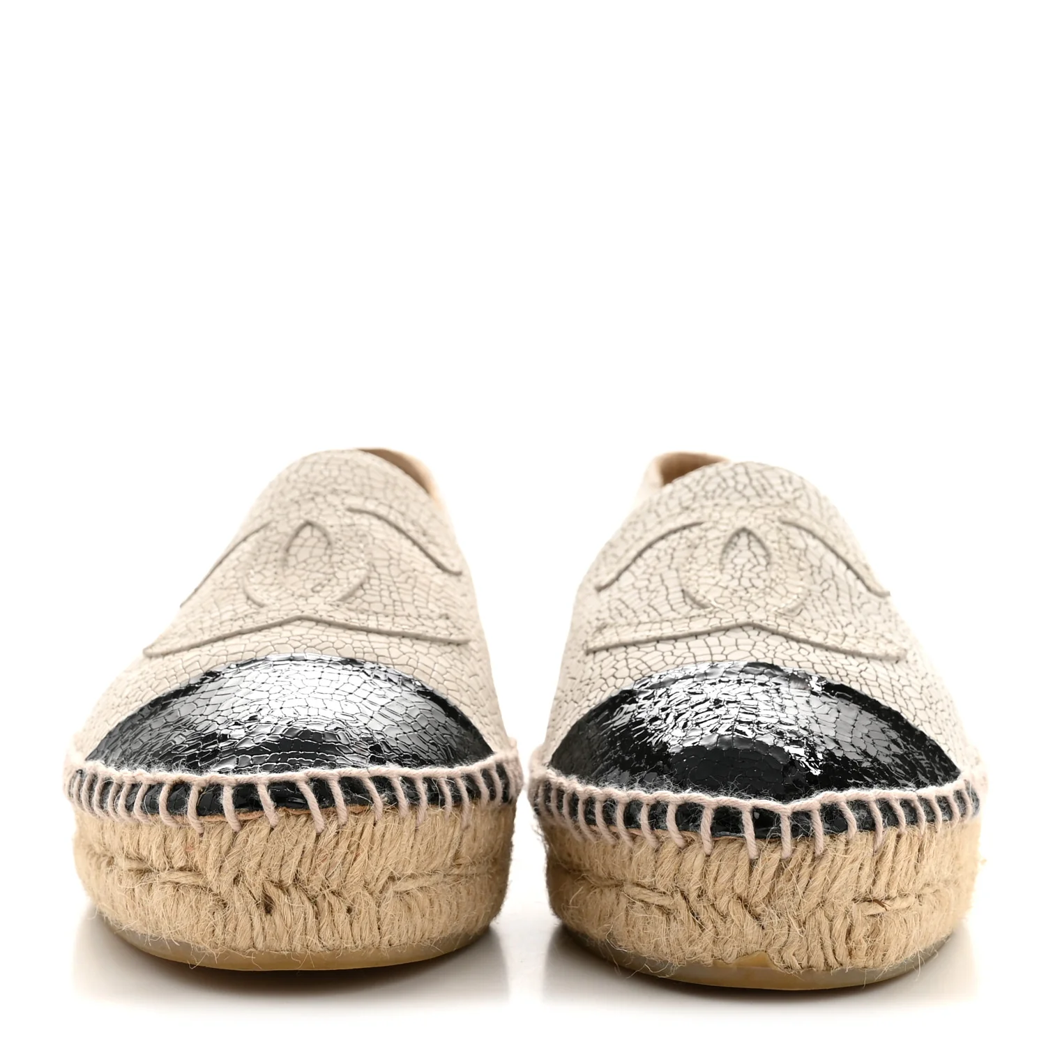 Crackled Calfskin Espadrilles 36 Light Beige Black - Image 3
