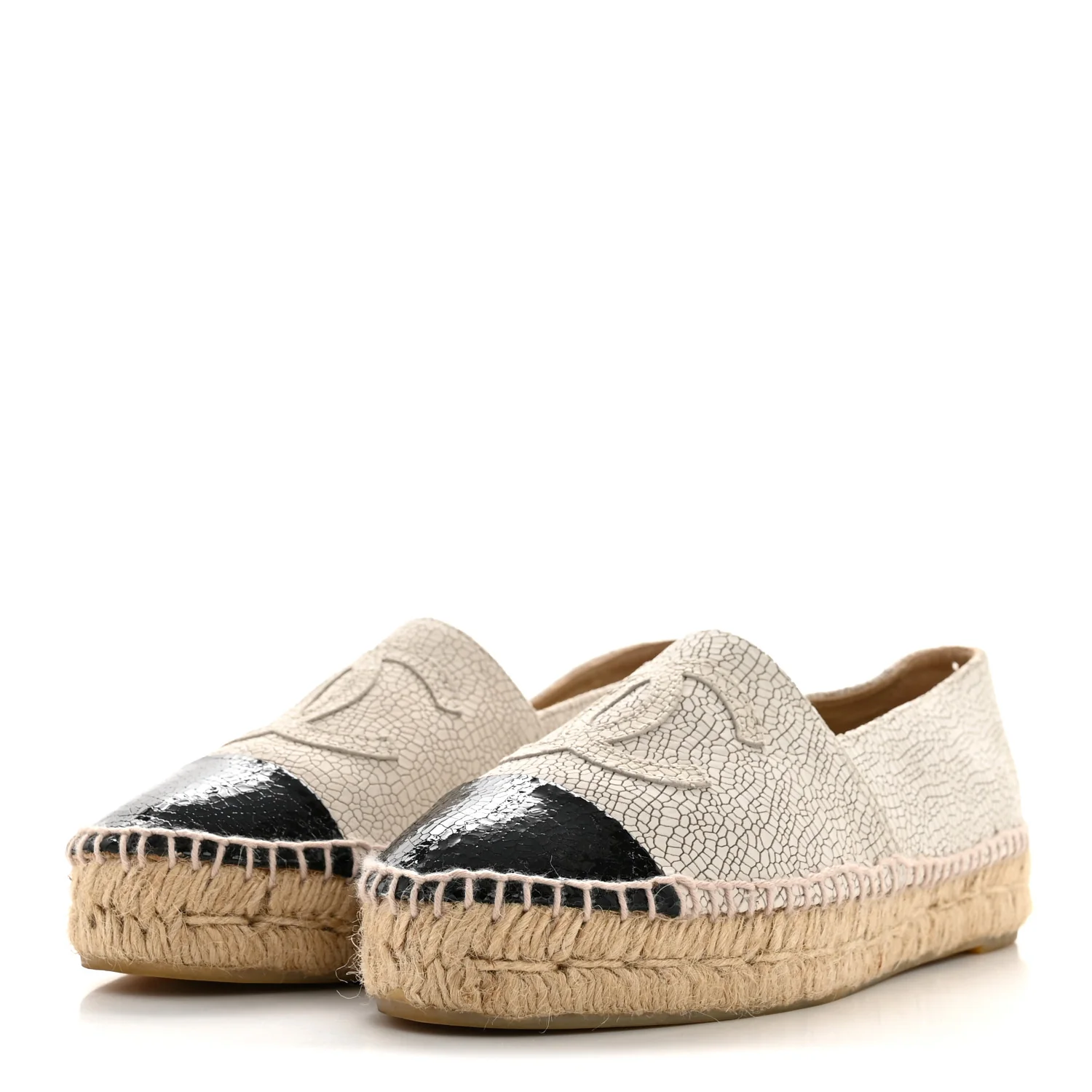 Crackled Calfskin Espadrilles 36 Light Beige Black - Image 4