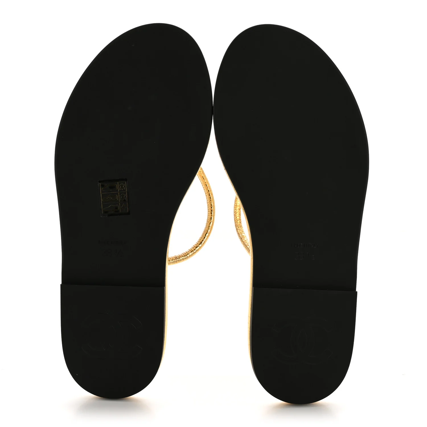 Crackled Laminated Calfskin Thong Flat Sandals 38.5 Gold - Image 6