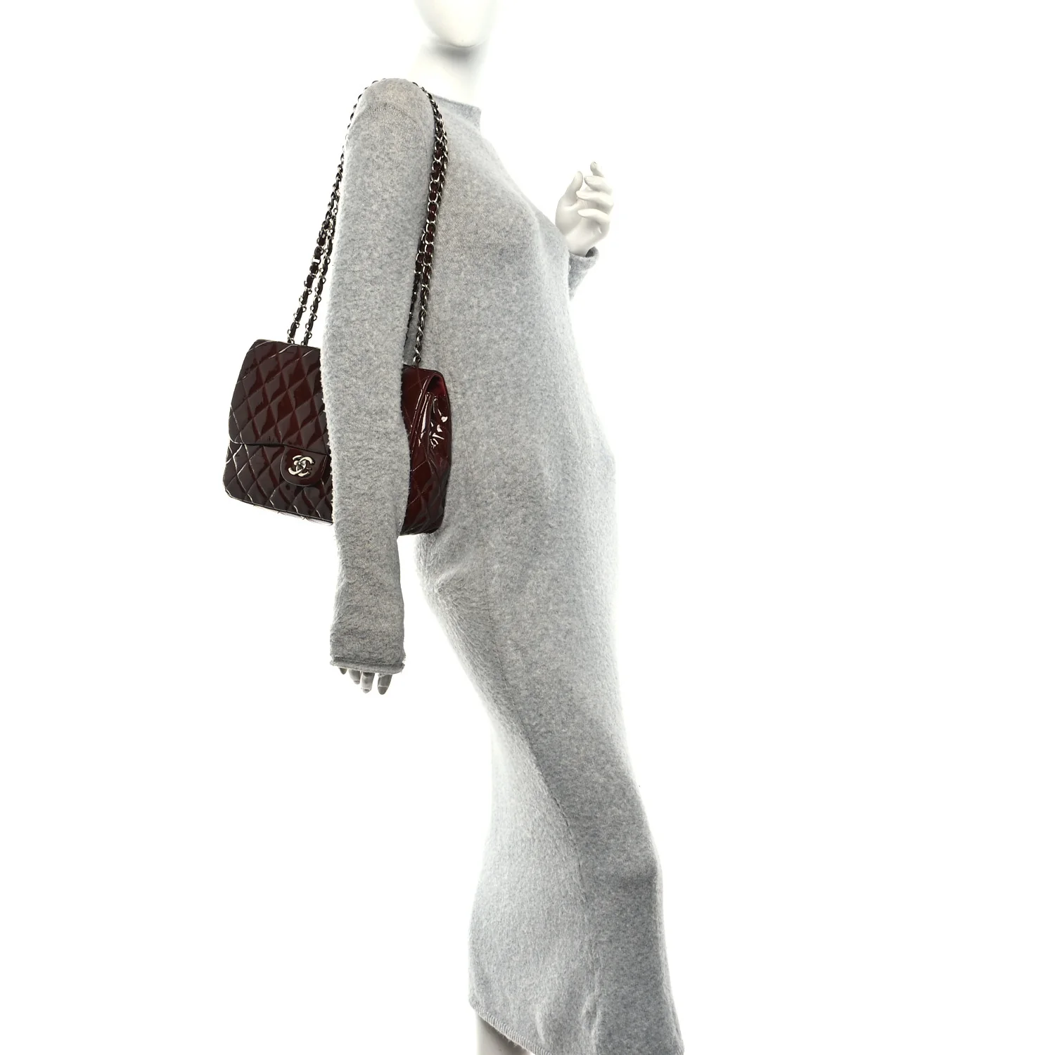 Crinkled Patent Quilted Jumbo Single Flap Burgundy - Image 2