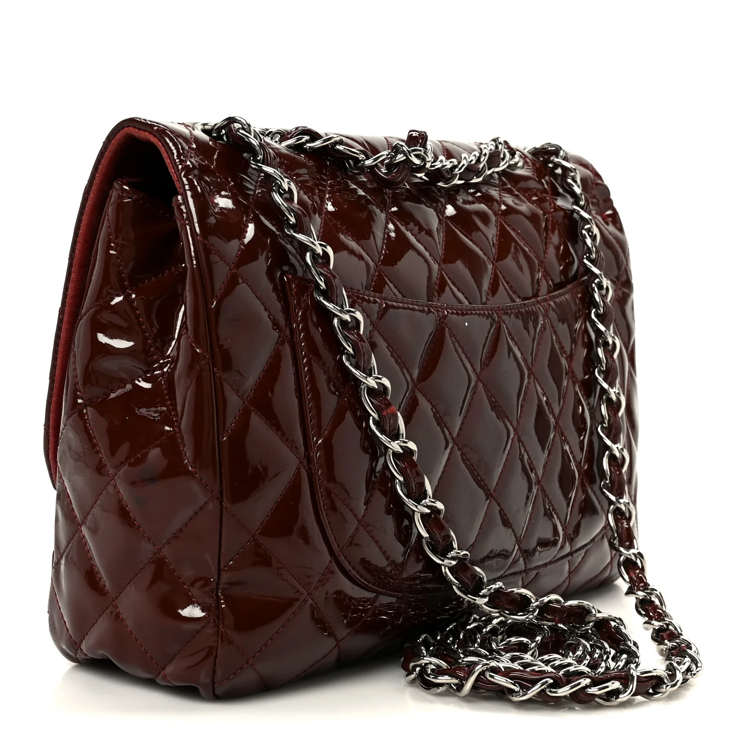 Crinkled Patent Quilted Jumbo Single Flap Burgundy - Image 3