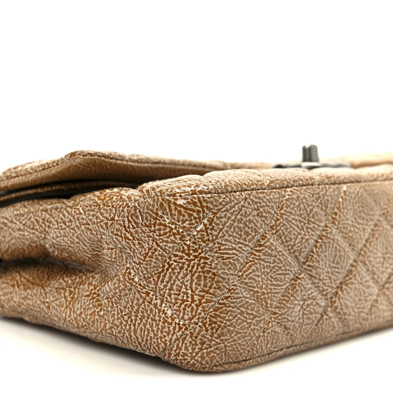 Crinkled Patent Quilted Medium Double Flap Beige - Image 10